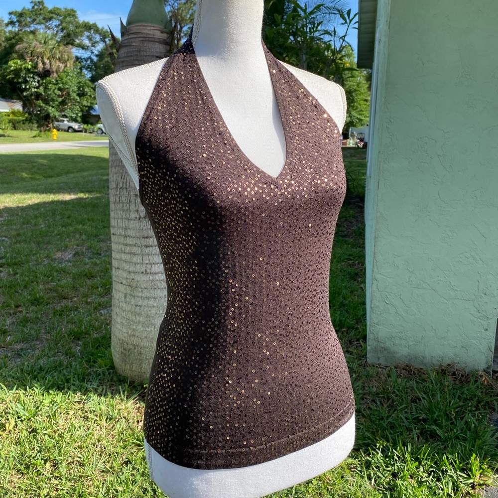 BCBGMAXAZRIA Brown Gold Sequin Tank - Picture 2 of 8